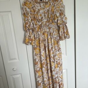 Forever 21 Floral Midi dress with Yellow and Brown Accents size s